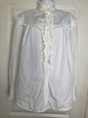 Vintage Ralph Lauren White Victorian Edwardian Blouse High Ruffled Collar Sz 14